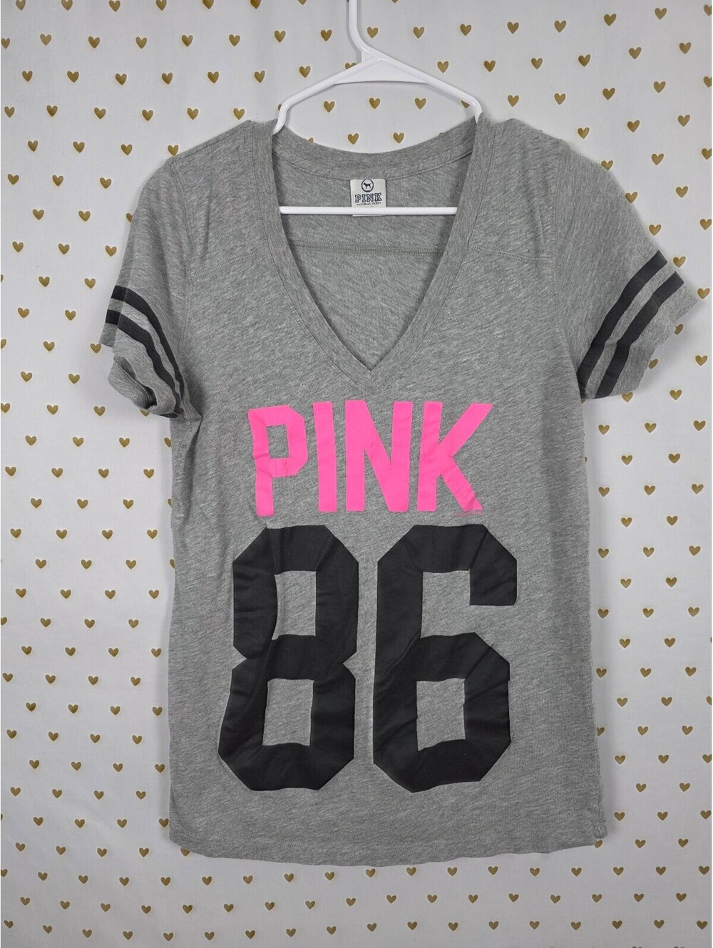 Victorias Secret PINK Vintage y2k 86 V neck Tee shirt LARGE